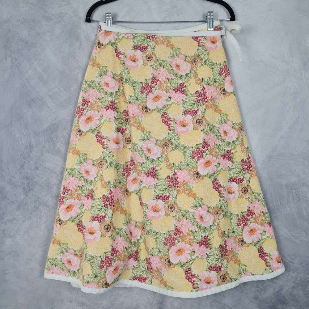 Floral Wrap Skirt Womens M Multicolor Cotton Canvas Lined Midi Handmade - Picture 11 of 16
